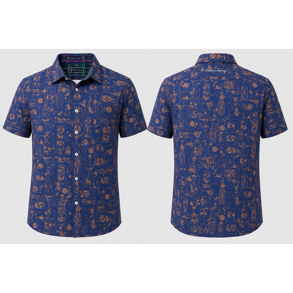 WILLIAM Murray‎ Shirt Men XL PERFORMANCE AOP CLUBS DRINKS STRETCH Golf Polo